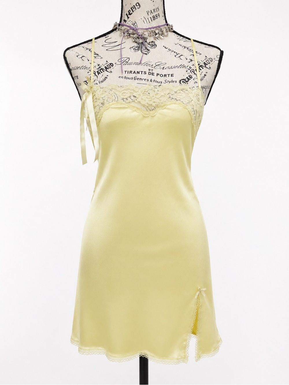 Victoria's Secret Pale Yellow Satin Lace-Trim Slip